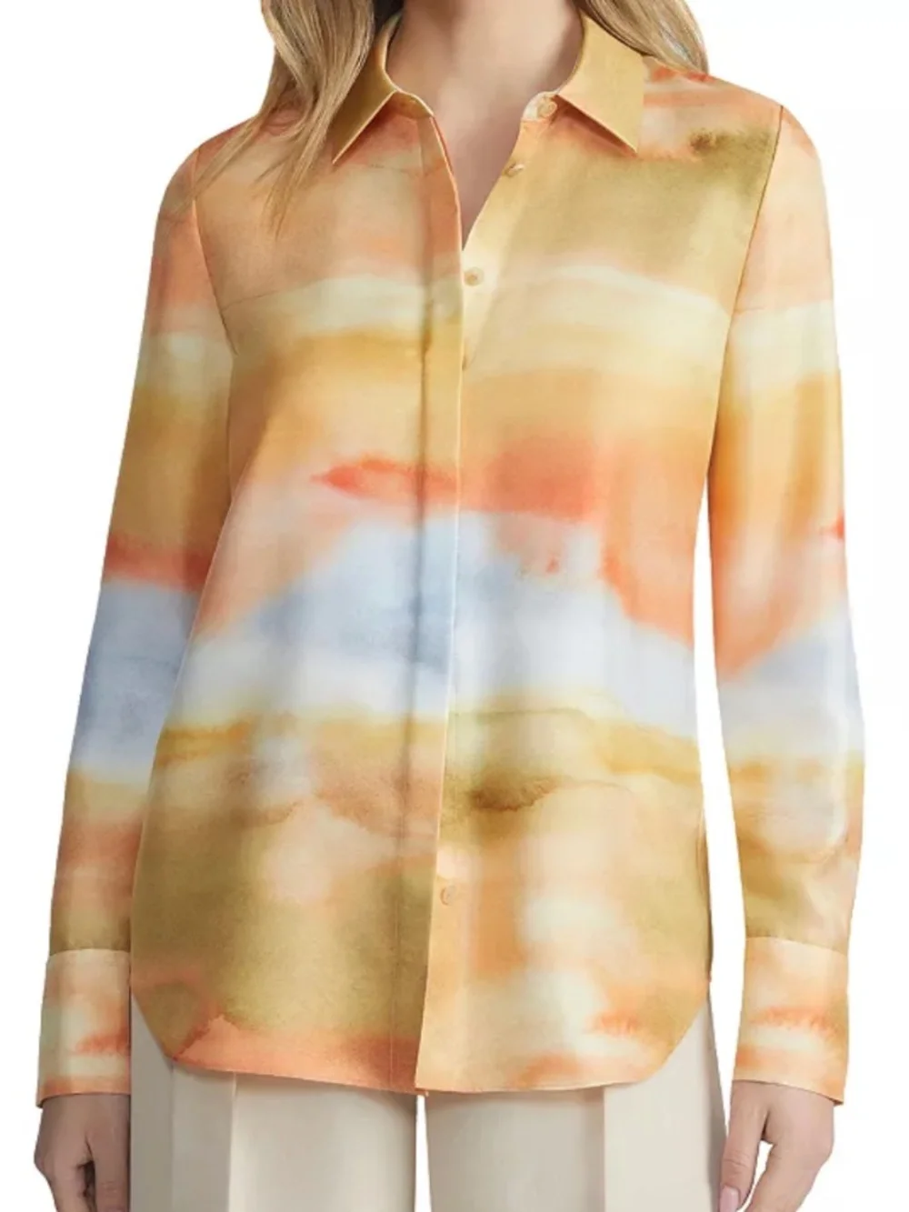 LaFayette 148 Scottie Silk Twill Horizon Print Blouse Sz XL - Picture 1 of 12